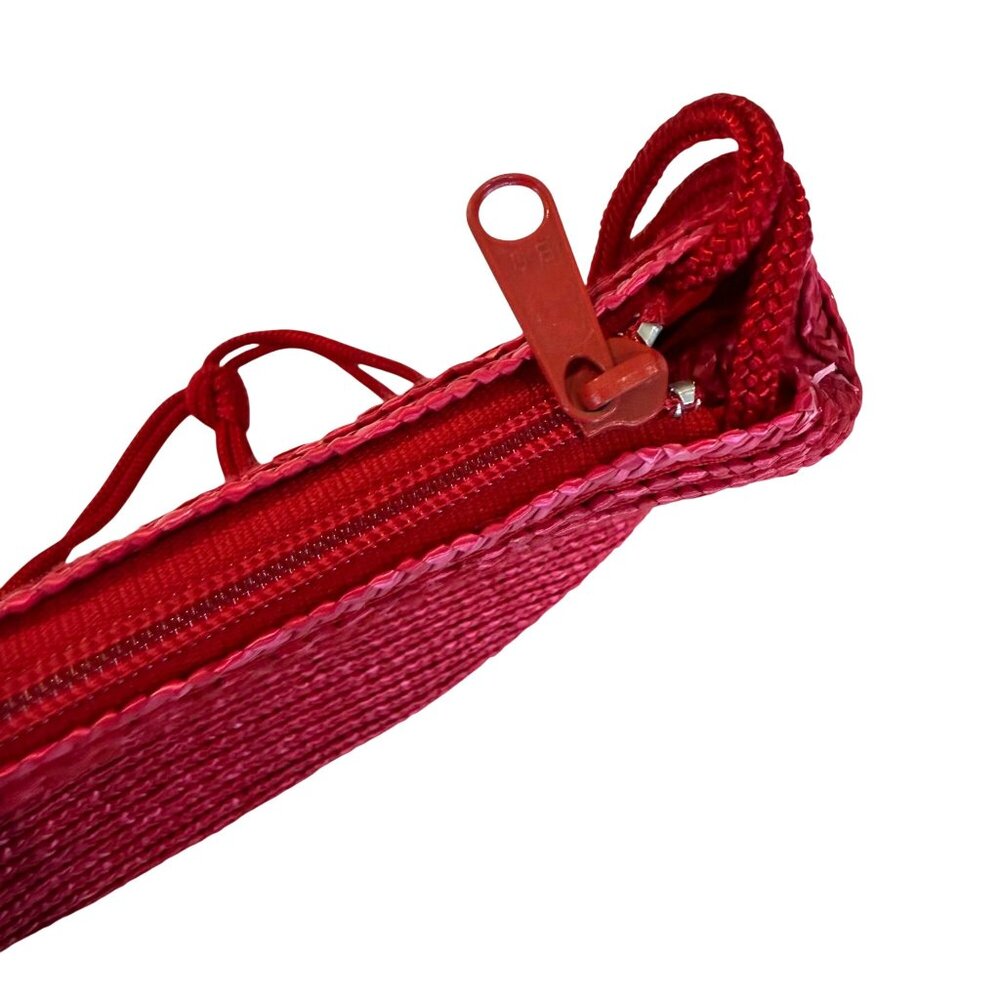 Pink Straw Woven Crossbody Purse Boho Indie Adjustable Strap Zipper Closure Bag - Picture 5 of 6
